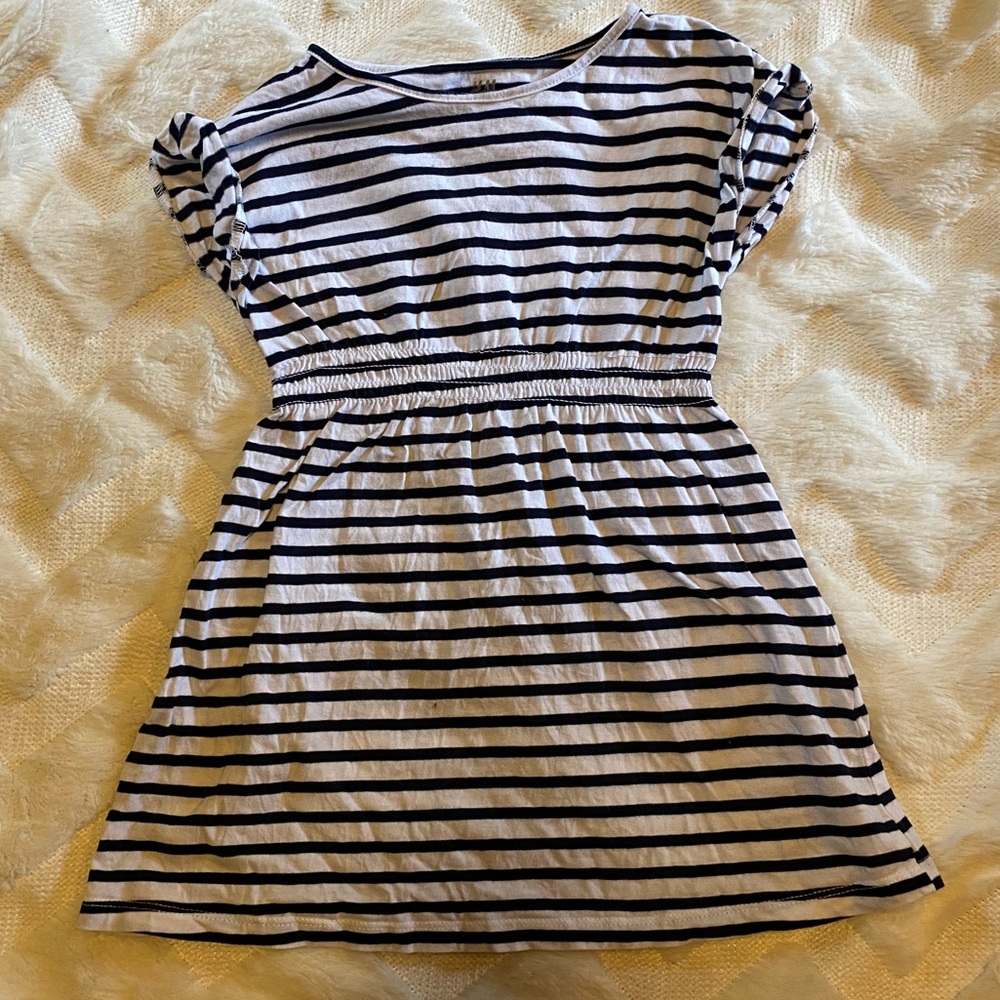 H&M toddler girl navy and white cinch waist dress